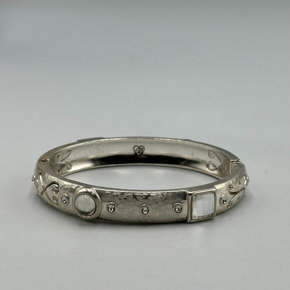Brighton Bangle Bracelet Silver Tone Life's Pleasures Hammered Crystal Accents - Picture 3 of 14